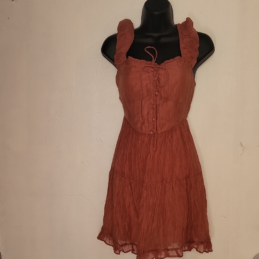 Passport Brown Orange Pleated Sundress